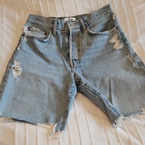 Agolde Ira Light Blue Ripped Denim Shorts